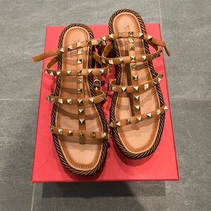 Valentino Women's Rockstud Double Espadrille Wedge Sandals